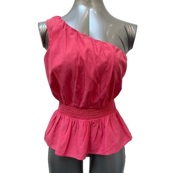 NWT French Connection One Shoulder Cinched Waist Blouse Women's Size XS Pink - Picture 1 of 4